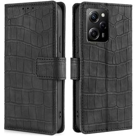 Mobigear Croco POCO X5 Pro Hülle Klapphülle Geldbörse - Schwarz