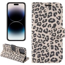Mobigear Leopard iPhone 14 Pro Hülle Klapphülle Geldbörse - Braun