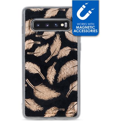 My Style Magneta Samsung Galaxy S10 Hülle Flexibles TPU Backcover - Golden Feathers