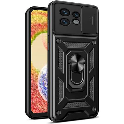 Mobigear Armor Ring Cam Slide Motorola Edge 40 Pro Hülle Hardcase Backcover Stoßfest mit Ringhalter und Kamera Slider - Schwarz