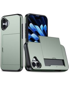Mobigear Card iPhone 16 Hülle Hardcase Backcover Stoßfest mit Kartenhalter - Grün