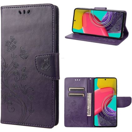 Mobigear Flowers Samsung Galaxy M53 Hülle Klapphülle Geldbörse - Lila