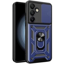 Mobigear Armor Ring Cam Slide Samsung Galaxy S24 FE Hülle Hardcase Backcover Stoßfest mit Ringhalter und Kamera Slider - Blau