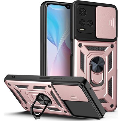 Mobigear Armor Ring Cam Slide Vivo Y33s Hülle Hardcase Backcover Stoßfest mit Ringhalter und Kamera Slider - Roségold
