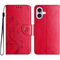 Mobigear Flowers iPhone 16 Hülle Klapphülle Geldbörse - Rot