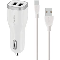 Mobiparts Dual USB Auto Ladegerät USB-C 1 Meter 24W 4.8A - Weiß