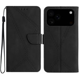 Mobigear Stitch iPhone 17 Pro Hülle Klapphülle Geldbörse - Schwarz