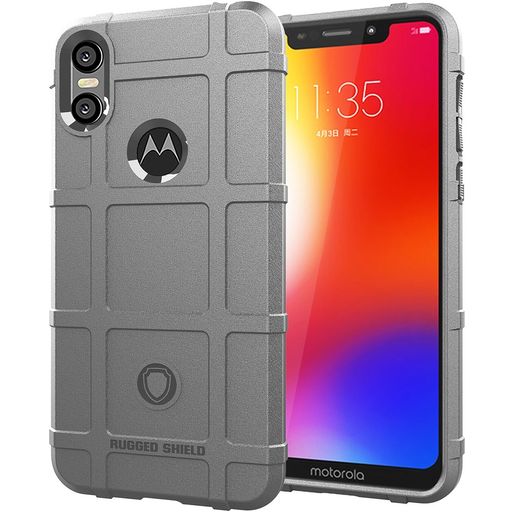 Mobigear Rugged Shield Motorola One Power Hülle Flexibles TPU Backcover Stoßfest - Grau