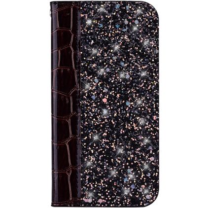 Mobigear Croco Glitter Motorola One Power Hülle Klapphülle Geldbörse - Schwarz