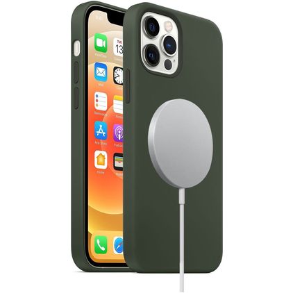 Mobigear Rubber Touch iPhone 12 Pro Silikon MagSafe Hülle Backcover - Grün