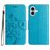 Mobigear Flowers iPhone 16 Hülle Klapphülle Geldbörse - Blau