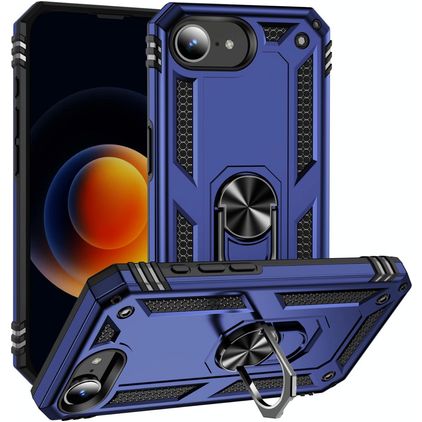Mobigear Armor Ring iPhone 16e Hülle Hardcase Backcover Stoßfest mit Ringhalter - Blau