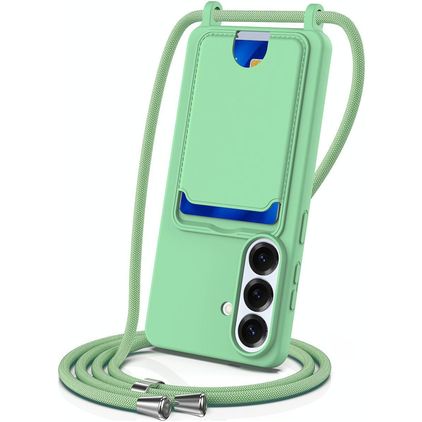 Mobigear Lanyard Card Samsung Galaxy S26 Silikon Handykette mit Kartenfach - Grün