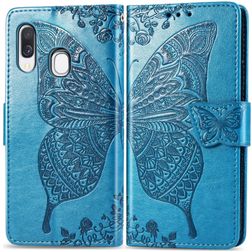 Mobigear Butterfly Samsung Galaxy A40 Hülle Klapphülle Geldbörse - Blau