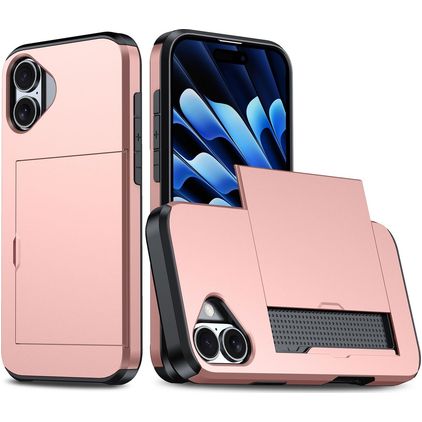 Mobigear Card iPhone 16 Plus Hülle Hardcase Backcover Stoßfest mit Kartenhalter - Roségold
