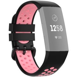 Mobigear Sport Plus Buckle Silikon Fitbit Charge 4 Armband Dornschließe - Schwarz / Pink