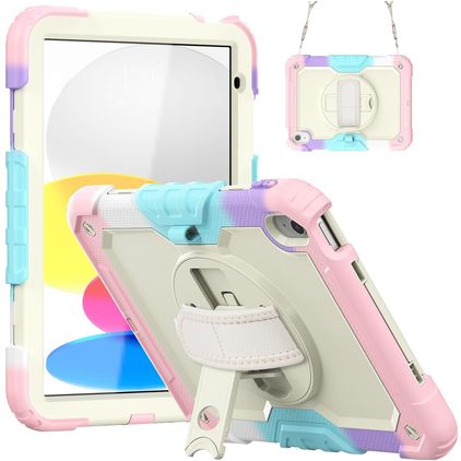 Mobigear SureGrip Xtreme iPad 10 (2022) Hülle Kunststoff,Silikon Backcover + Schulterträger + Ständer - Rainbow