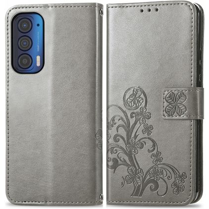Mobigear Clover Motorola Edge (2021) Hülle Klapphülle Geldbörse - Grau