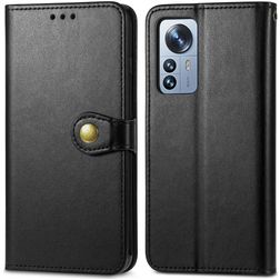 Mobigear Snap Button Xiaomi 12 Pro Hülle Klapphülle Geldbörse - Schwarz