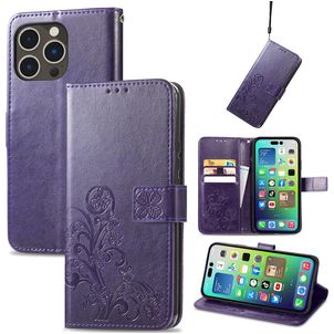 Mobigear Clover iPhone 15 Pro Max Hülle Klapphülle Geldbörse - Lila
