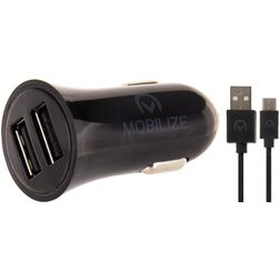 Mobilize Dual USB Auto Ladegerät USB-C 1 Meter 12W 2.4A - Schwarz