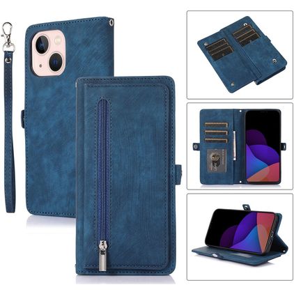 Mobigear Zipper iPhone 14 Hülle Klapphülle Geldbörse - Blau