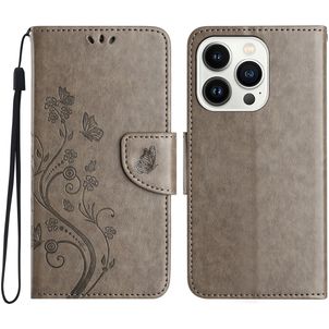 Mobigear Flowers iPhone 16 Pro Max Hülle Klapphülle Geldbörse - Grau
