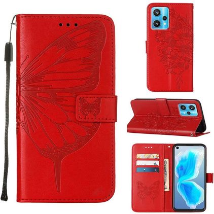 Mobigear Butterfly Realme 9 Pro Plus Hülle Klapphülle Geldbörse - Rot