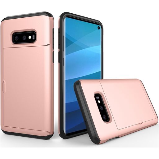 Mobigear Card Samsung Galaxy S10e Hülle Hardcase Backcover Stoßfest mit Kartenhalter - Roségold