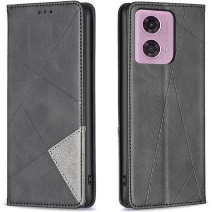 Mobigear Rhombus Slim Motorola Moto G04 Hülle Klapphülle - Schwarz