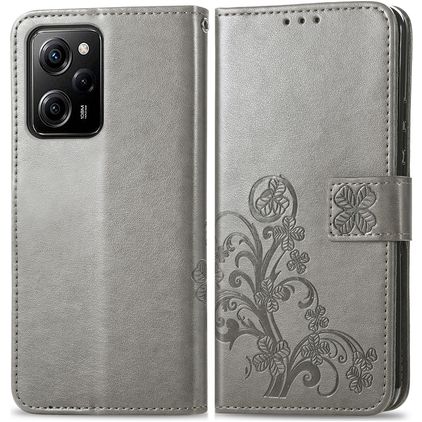Mobigear Clover POCO X5 Pro Hülle Klapphülle Geldbörse - Grau