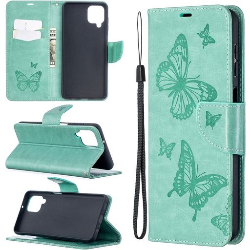 Mobigear Butterfly Samsung Galaxy A12 Hülle Klapphülle Geldbörse - Türkis