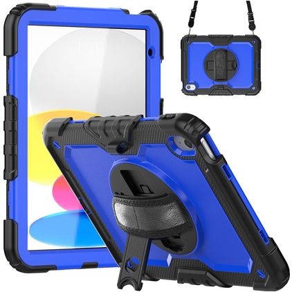 Mobigear SureGrip Xtreme iPad 10 (2022) Hülle Kunststoff,Silikon Backcover + Schulterträger + Ständer - Dunkelblau