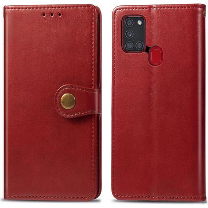 Mobigear Snap Button Samsung Galaxy A21s Hülle Klapphülle Geldbörse - Rot
