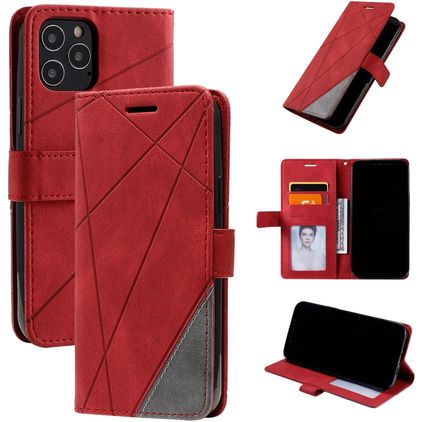 Mobigear Rhombus iPhone 12 Hülle Klapphülle Geldbörse - Rot