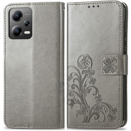 Mobigear Clover POCO X5 Hülle Klapphülle Geldbörse - Grau