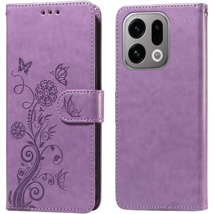 Mobigear Flowers OPPO Find X9 Hülle Klapphülle Geldbörse - Lila