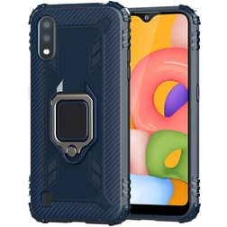 Mobigear Armor Ring Samsung Galaxy A01 Hülle Flexibles TPU Backcover Stoßfest mit Ringhalter - Blau