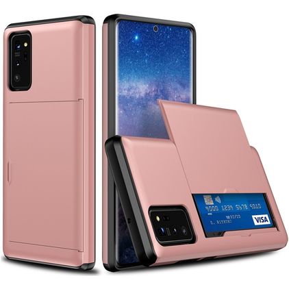 Mobigear Card Samsung Galaxy Note 20 Hülle Hardcase Backcover Stoßfest mit Kartenhalter - Roségold