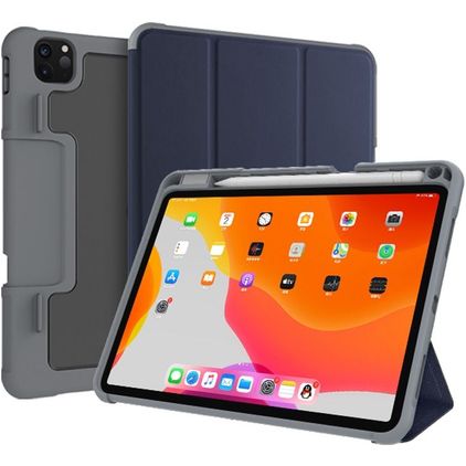 Mutural Tri-Fold Tough iPad Pro 11 Zoll (2022) Hülle Klapphülle + Stifthalter - Schwarz / Marineblau