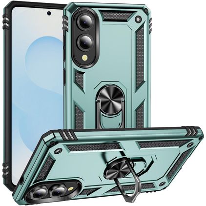 Mobigear Armor Ring Samsung Galaxy S25 Edge Hardcase Backcover Shockproof mit Ringhalter - Grün