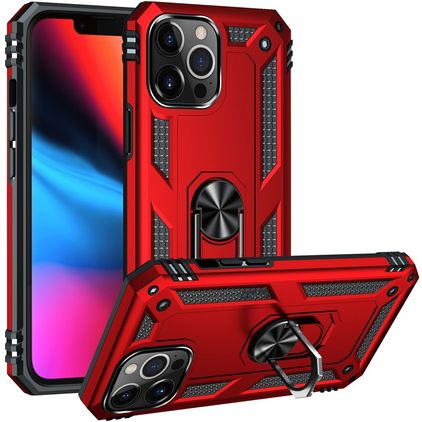 Mobigear Armor Ring iPhone 14 Pro Max Hülle Hardcase Backcover Stoßfest mit Ringhalter - Rot