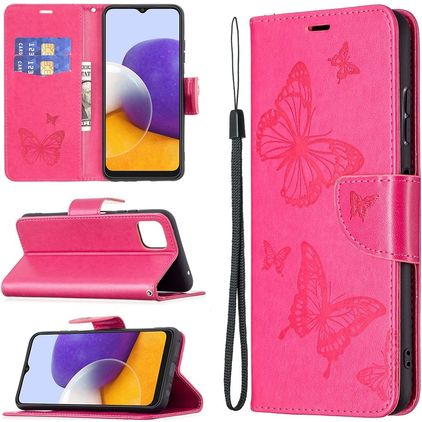 Mobigear Butterfly Samsung Galaxy A22 5G Hülle Klapphülle Geldbörse - Magenta