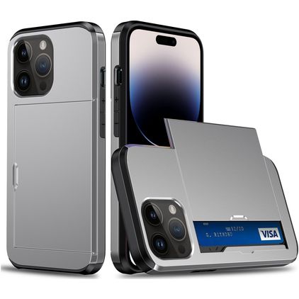 Mobigear Card iPhone 15 Pro Hülle Hardcase Backcover Stoßfest mit Kartenhalter - Grau