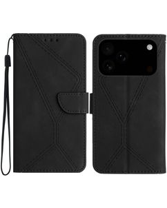 Mobigear Stitch iPhone 18 Pro Max Klapphülle Portemonnaie - Schwarz