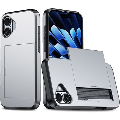 Mobigear Card iPhone 16 Plus Hülle Hardcase Backcover Stoßfest mit Kartenhalter - Grau