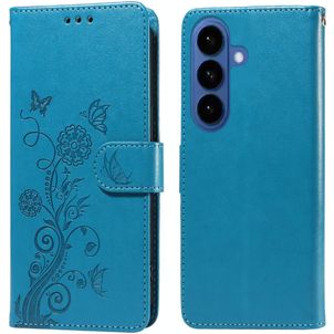 Mobigear Flowers Samsung Galaxy S26 Hülle Klapphülle Geldbörse - Blau