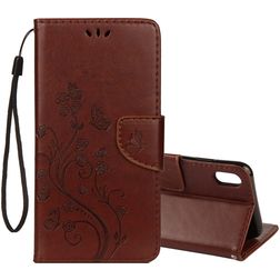 Mobigear Flowers iPhone XR Klapphülle Portemonnaie - Braun