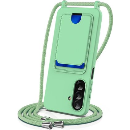 Mobigear Lanyard Card Samsung Galaxy A57 Silikon Handykette mit Kartenhalter - Grün