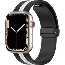 Mobigear Stripe Mag Silikon Apple Watch Armband Magnetverschluss - 49/46/45/44 mm - Schwarz / Weiß